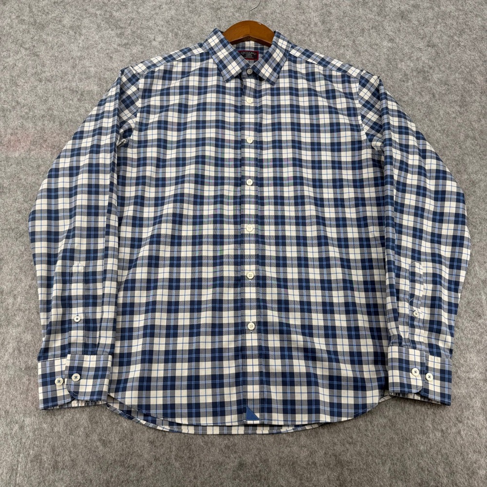 UNTUCKit Givry WF Mens Large Navy White Plaid Wrinkle Free Button Down Shirt
